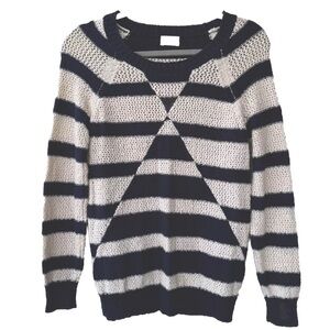 Madewell Wallace Sz Small Geometric Striped Navy Blue Ivory  Sweater S #20